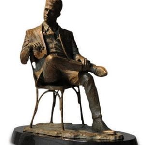 Seated man in reflective pose, bronze, sold-out edition.