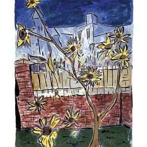 Bob Dylan flowers sunny 2010 standard brick wall americana vivid musician blue red green collectable