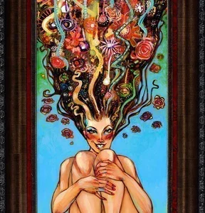 Todd White fantasy woman hair fruits green blue nude pyschedelic contemporary limited edition canvas hand embellished