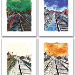 Bob Dylan train American Americana colourful green, orange, white, brown, blue collectable investment 2008 musician vivid print
